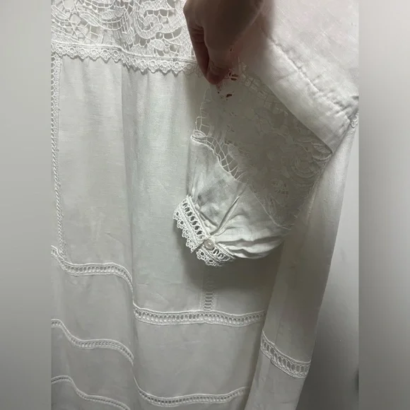 NWOT Soft Surroundings Araminta White Linen and Lace Maxi Dress Women’s Size 12 - Picture 5 of 10